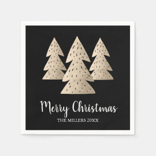 Eleganter moderner Gold & schwarz Frohe Weihnachts Serviette