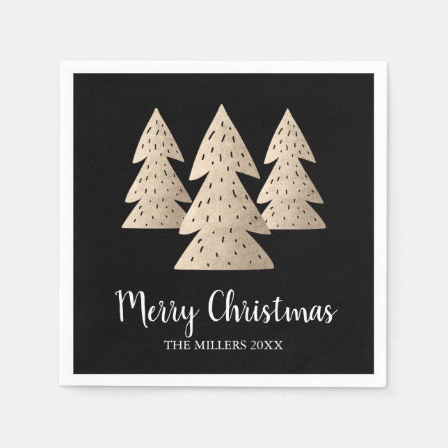 Eleganter moderner Gold & schwarz Frohe Weihnachts Serviette (Vorderseite)
