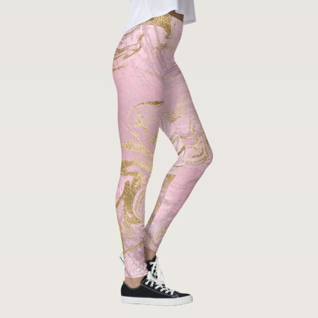 Eleganter, moderner Gold- und Rose-Goldmarmor & Gl Leggings (Rechts)