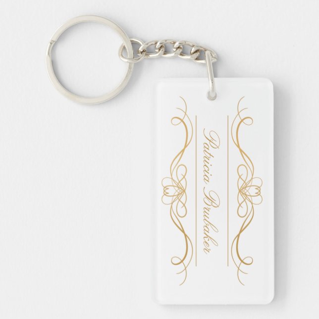 Eleganter, moderner Gold- und White-Script-Name Schlüsselanhänger (Vorderseite)