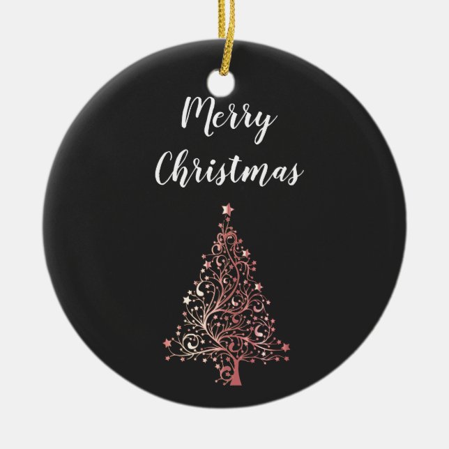 eleganter, moderner Goldbaum der Merner Weihnachts Keramikornament (Vorne)