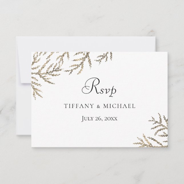Eleganter moderner Goldener Leaf Wedding RSVP Karte (Vorderseite)