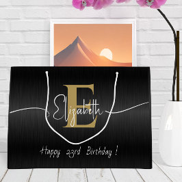 Eleganter, moderner, goldener Mit Monogramm Skript Große Geschenktüte