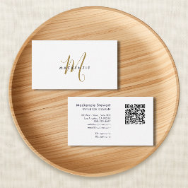 Eleganter moderner goldener Schriftmonogramm-QR-Co Visitenkarte