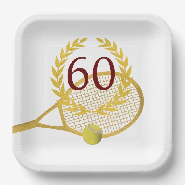 Eleganter, moderner Goldener Tennisspieler Geburts Pappteller (Vorderseite)