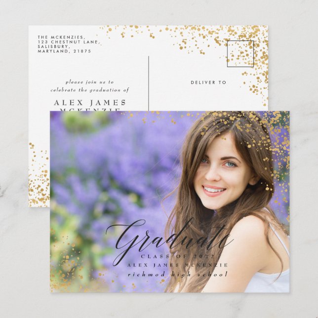 Eleganter, moderner, goldfarbener, abstrakt gespre ankündigungspostkarte (Vorne/Hinten)