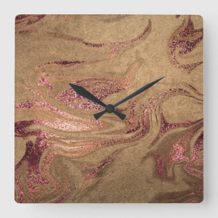 Eleganter, moderner Goldmarmor aus Kupferglas-Rose Quadratische Wanduhr