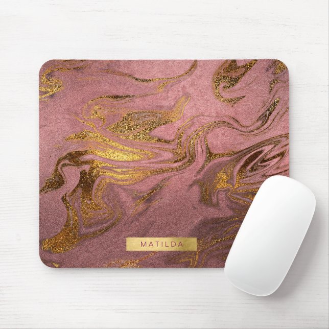 Eleganter, moderner Goldmarmor und Rose Mousepad (Mit Mouse)