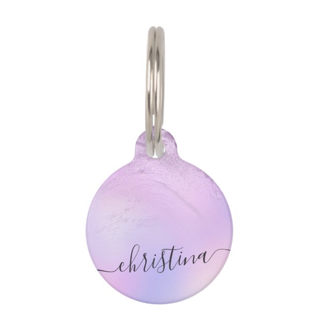 Eleganter, moderner Gradient, violetter Glitzer-Ma Haustiermarke (Vorderseite)