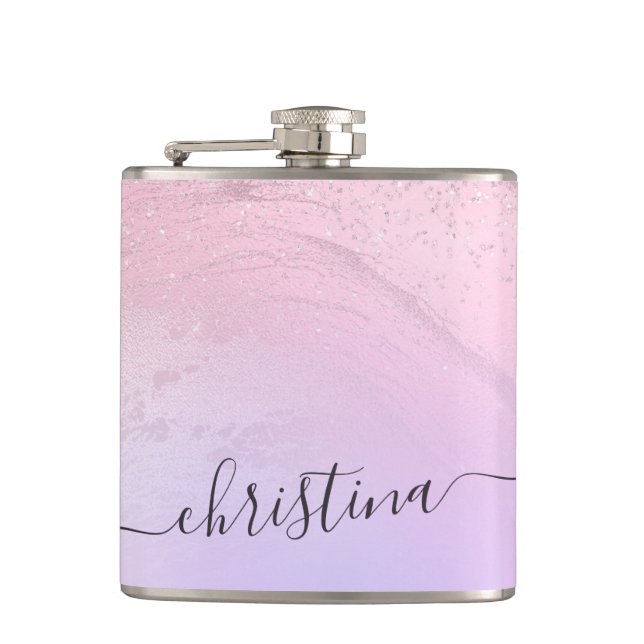 Eleganter moderner Gradienten Rose Gold Glitzer li Flachmann (Vorderseite)