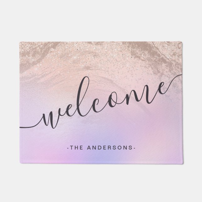 Eleganter moderner Gradienten Rose Gold Glitzer li Fußmatte (Vorderseite)