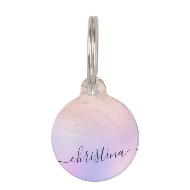 Eleganter moderner Gradienten Rose Gold Glitzer li Haustiermarke (Vorderseite)