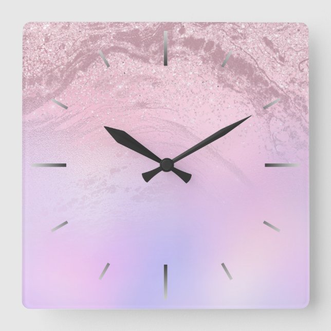 Eleganter moderner Gradienten Rose Gold Glitzer li Quadratische Wanduhr (Vorderseite)