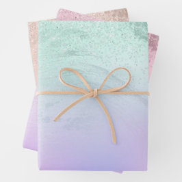 Eleganter moderner Gradientenmarmor-Glitzer Geschenkpapier Set