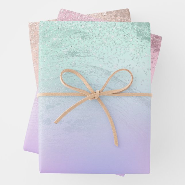 Eleganter moderner Gradientenmarmor-Glitzer Geschenkpapier Set (Beispiel)