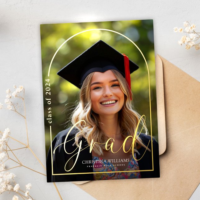 Eleganter Moderner Graduate Einfaches Foto Abschlu Folieneinladung (Elegant Modern Graduate Photo Graduation Foil Invitation)