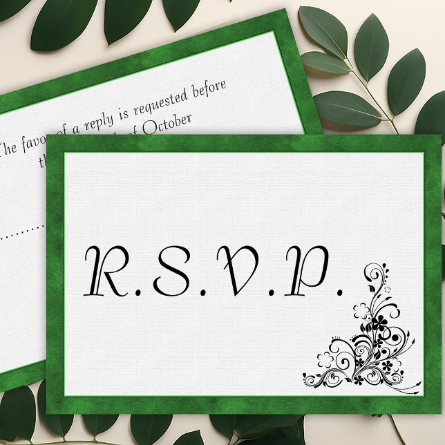 Eleganter moderner Green Frame Wedding RSVP Karte (Von Creator hochgeladen)