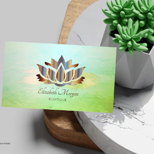 Eleganter moderner, grüner Pinselstrich Lotus Visitenkarte