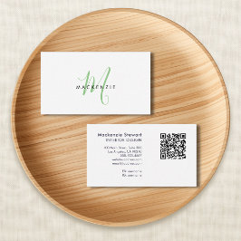 Eleganter moderner grüner Schriftmonogramm-QR-Code Visitenkarte