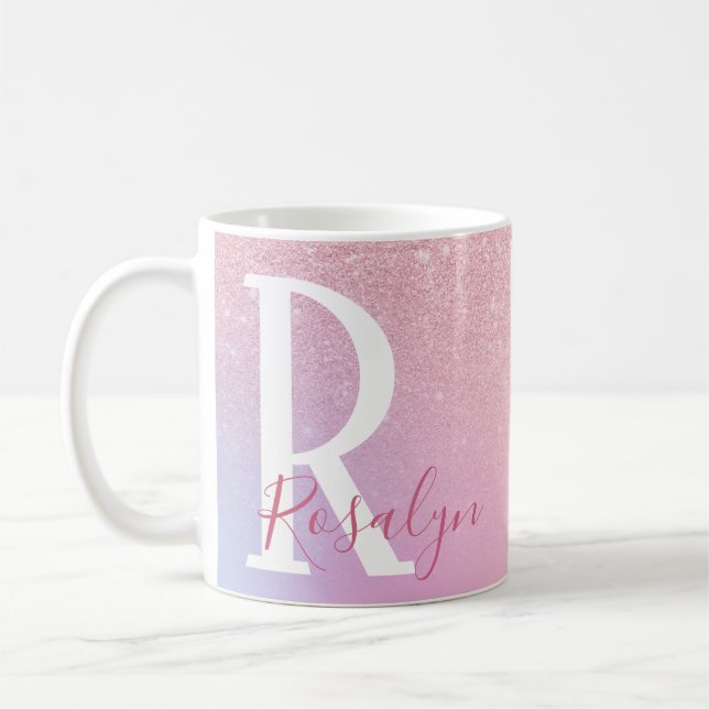 Eleganter moderner, gürtelrosa rosa Glitzer Kaffeetasse (Links)