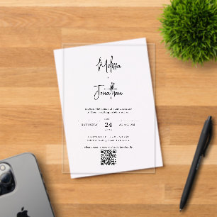 Eleganter, moderner Handwriting-Script QR-Code Hoc Acryleinladungen