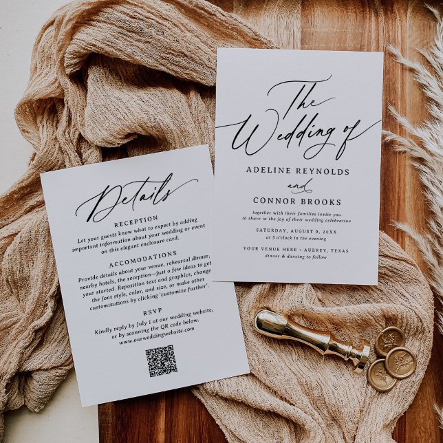 Eleganter moderner Kalligraphie-QR-Code für Hochze Einladung (Von Creator hochgeladen)