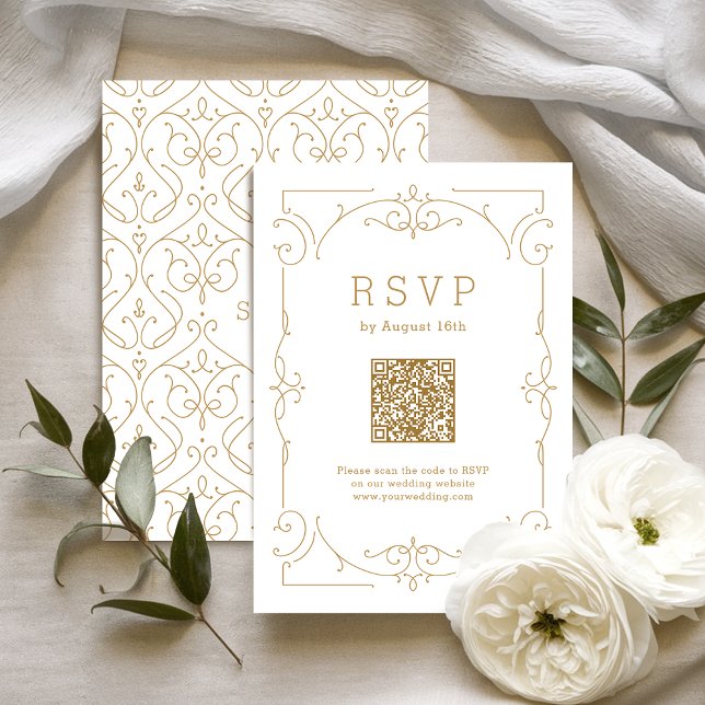 Eleganter, moderner Klassiker für Hochzeit im Jahr RSVP Karte (Elegant modern classic vintage wedding QR code RSVP Card)