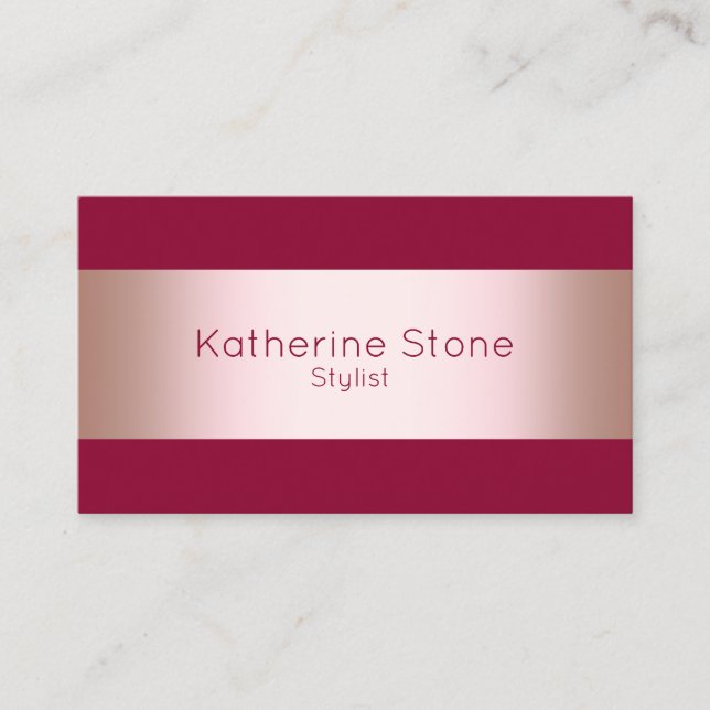 Eleganter moderner Küken-Rose Gold & Bordeaux-Stre Visitenkarte (Vorderseite)