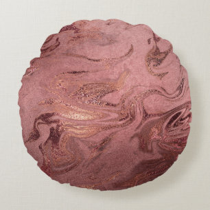 Eleganter, moderner Kupferstich aus Rose mit Gold  Rundes Kissen