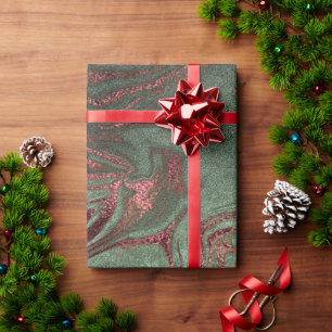 Eleganter, moderner Kupferstich mit goldgrünem Mar Geschenkpapier