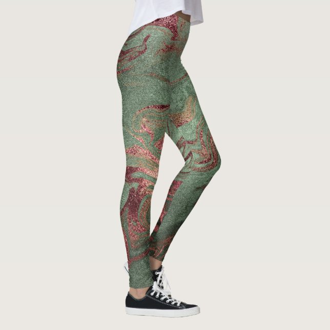 Eleganter, moderner Kupferstich mit goldgrünem Mar Leggings (Rechts)