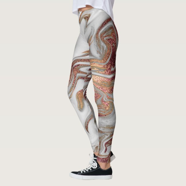 Eleganter, moderner Kupferstich-Rose mit weißem Ma Leggings (Links)