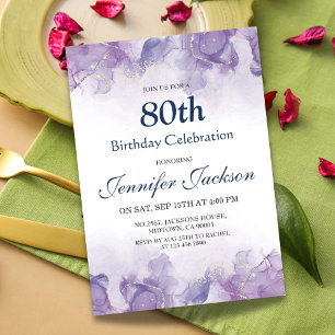 Eleganter moderner lila & goldfarbener Tag zum 80. Einladung