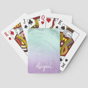 Eleganter, moderner, lila und minter Glitzer-Marmo Spielkarten