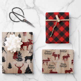 Eleganter moderner Lumberjack-Elch kariert Geschenkpapier Set