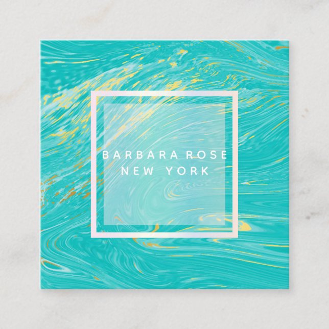 Eleganter moderner Luxus Blue Gold Marmor Quadratische Visitenkarte (Vorderseite)