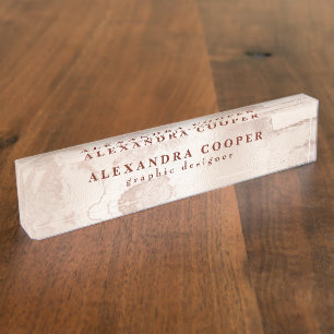 Eleganter moderner Minimal-Coper-Rose-Goldmarmor Namensplakette