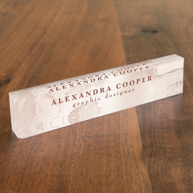 Eleganter moderner Minimal-Coper-Rose-Goldmarmor Namensplakette (Seite)