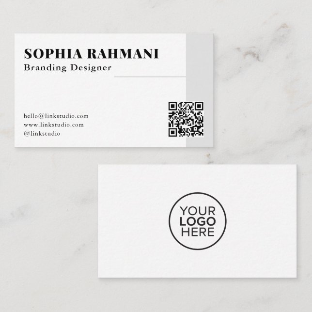 Eleganter moderner Minimalistischer QR-Code Schwar Visitenkarte (Vorne/Hinten)