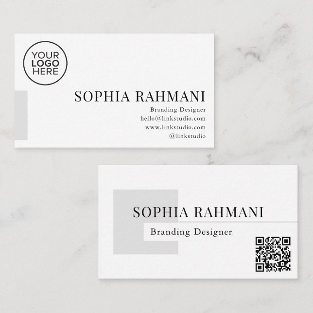 Eleganter moderner Minimalistischer QR-Code Schwar Visitenkarte (Vorne/Hinten)