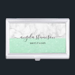 Eleganter, moderner Minzgrün-Glitzer-Makeup-Künstl Visitenkarten Dose<br><div class="desc">Modernes Design mit Glitzer-Textur der Imitat,  weißem Marmor und elegantem Kalligraphie-Schriftart.</div>