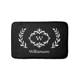 Eleganter Moderner Mit Monogramm Kranz-Chic Schwar Badematte