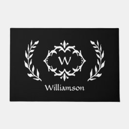 Eleganter Moderner Mit Monogramm Kranz-Chic Schwar Fußmatte