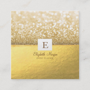 Eleganter moderner Monogram Gold Glitzer Bokeh Quadratische Visitenkarte