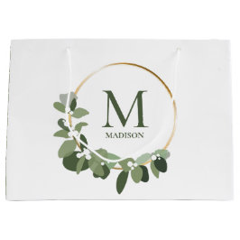 Eleganter moderner Monogram-Grüner Kranz Große Geschenktüte