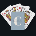 Eleganter moderner Monogram Name Dusty Blue Spielkarten<br><div class="desc">Einfache Personalisierte Monogramm und Name für dutzende blaue Spielkarten</div>