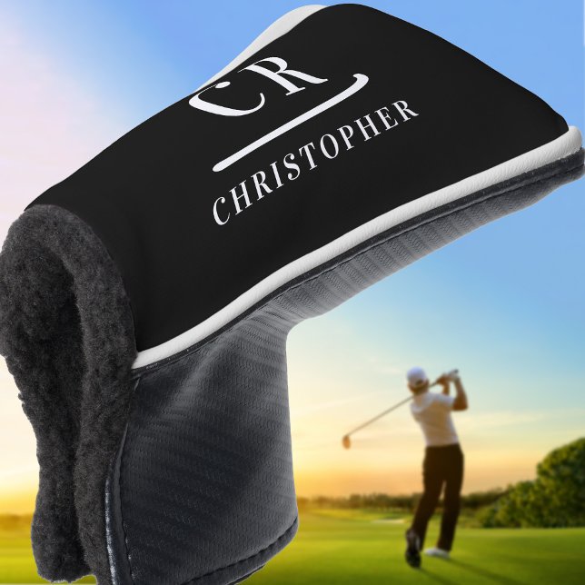 Eleganter, moderner Monogram Name Initials Black P Golf Headcover (Von Creator hochgeladen)