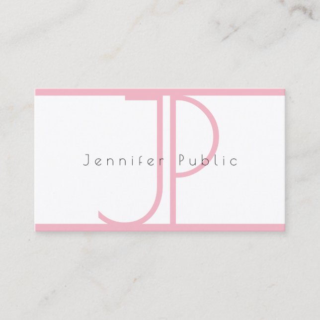 Eleganter moderner Monogram Pink White Schlicht Lu Visitenkarte (Vorderseite)