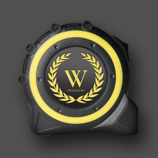 Eleganter, moderner Monogramm-Anfangsgelber Kranz Maßband (Elegant Modern Monogram Initial Yellow Wreath Tape Measure
)
