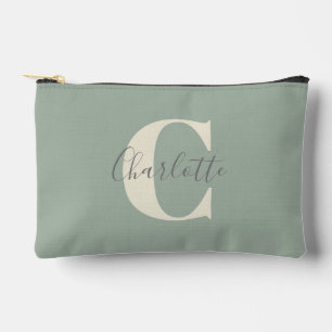 Eleganter moderner Monogramm-Name in Salbeigrün Zubehörtasche